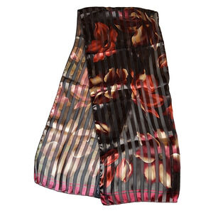 CJ Banks Floral Stripe Scarf Sheer & Opaque Lightweight Red Gold Pink 11" x 58"